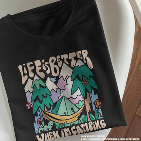 Camiseta Baby Long Feminina Life Is Better Whem is Camping