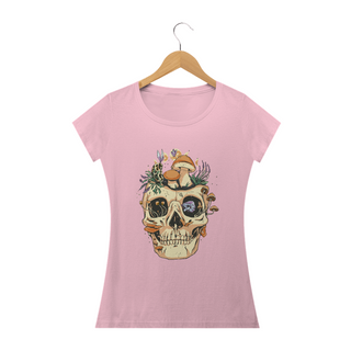 Camiseta Baby Long Feminina Skull Mushrooms