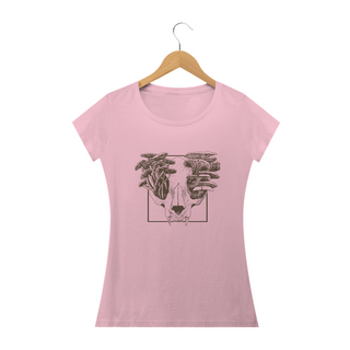Camiseta Baby Long Feminina Caveira & Cogumelos