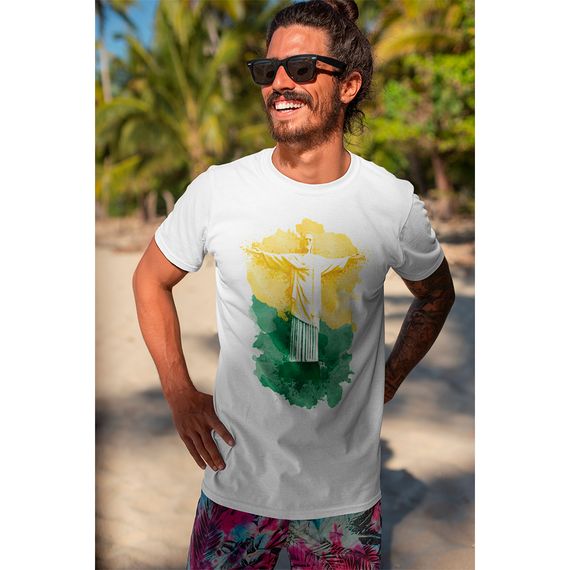 Camiseta Masculina Cristo Redentor Aquarela