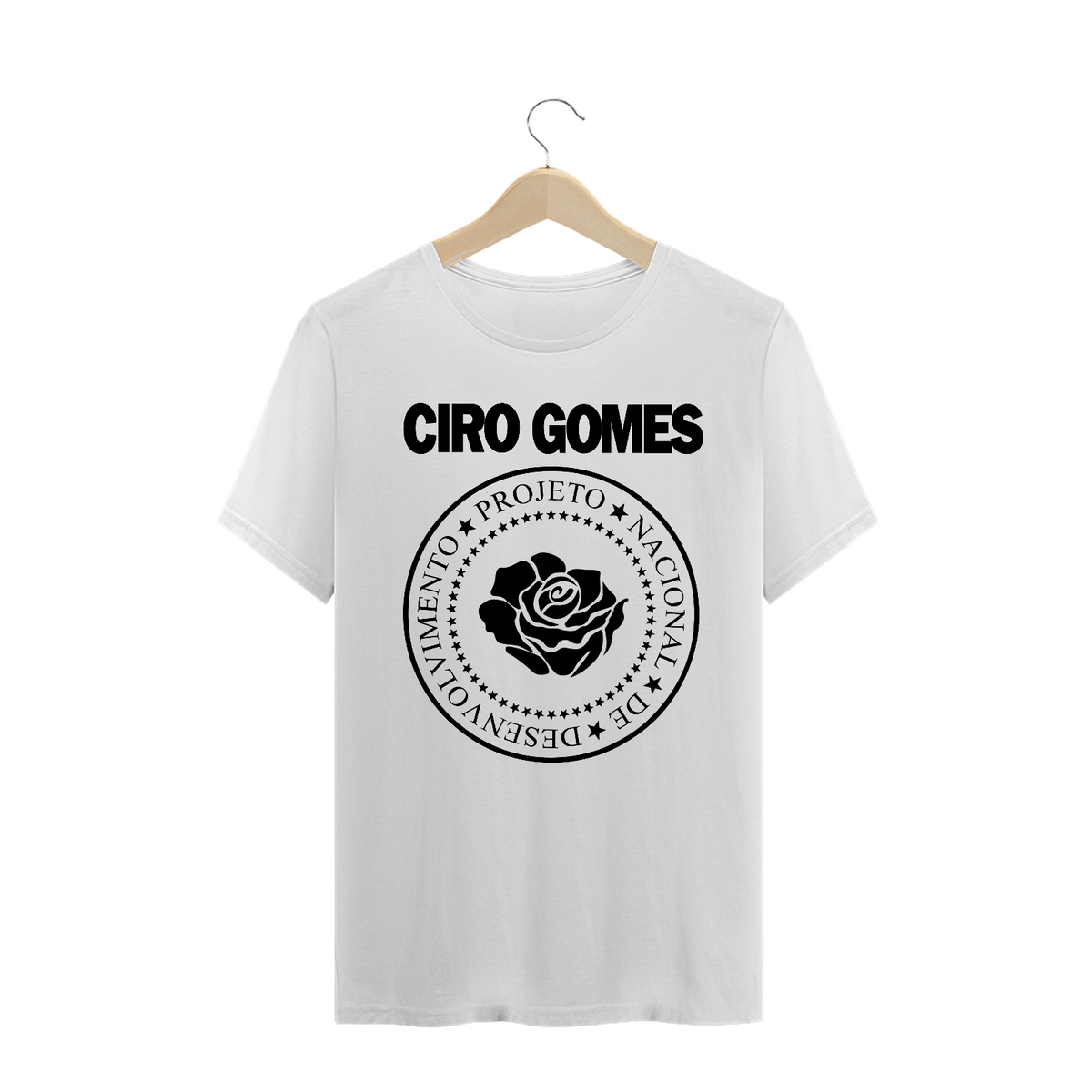 Nome do produtoCamiseta Ciro Gomes (Ramones) Versão Rosa - Branca