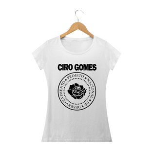 Nome do produtoCamiseta Feminina Ciro Gomes (Ramones) Versão Rosa - Branca