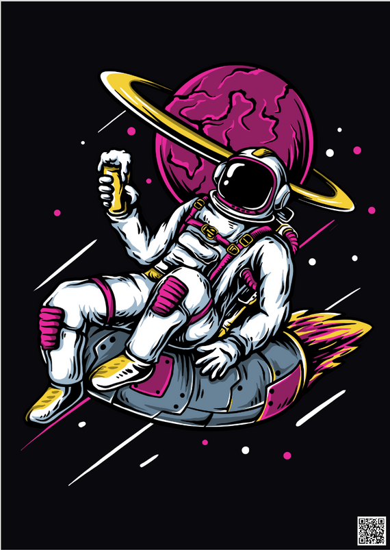 Poster Retrato Astronauta Colorful Illustration