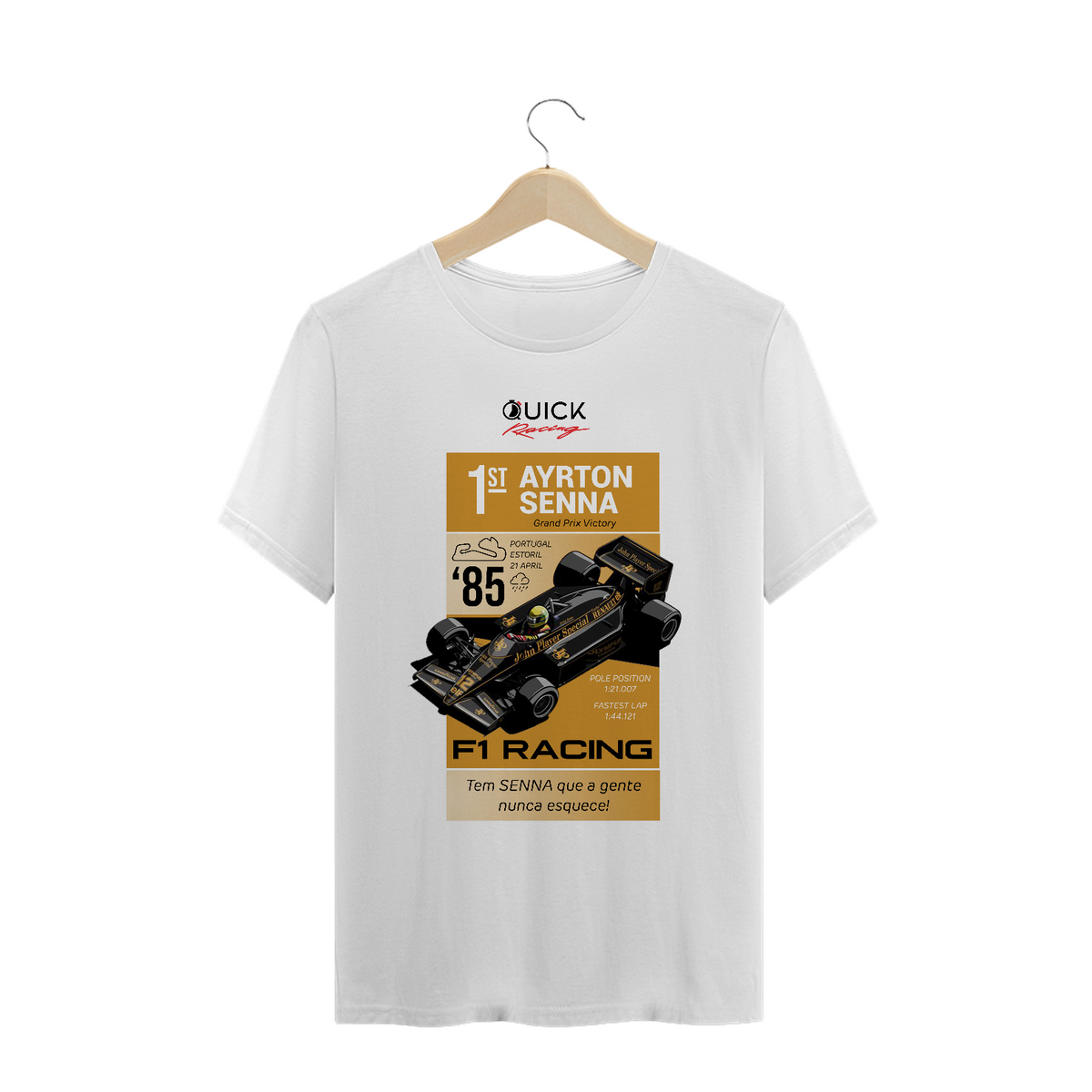 Nome do produto: T-Shirt Prime Quick Racing | Portugal Estoril 1985 - 1ª Poleposition e 1ª Vitória na F1