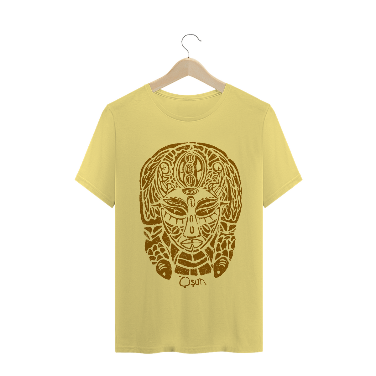 Nome do produto: Camiseta Malha Estonada Amarela - Estampa Oxum