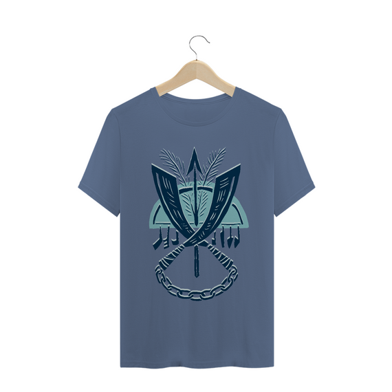 Camiseta Malha Estonada Azul - Estampa Ogum