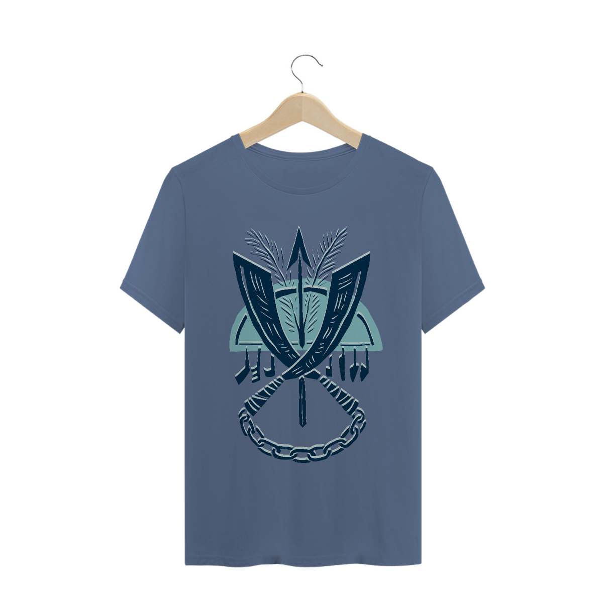 Nome do produto: Camiseta Malha Estonada Azul - Estampa Ogum