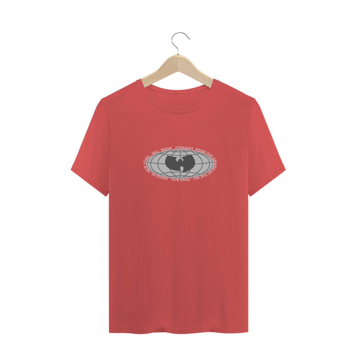 Nome do produto: Camiseta de Malha ESTONADA Pré-Lavada Wu Tang Clan Globo Letras Vermelho