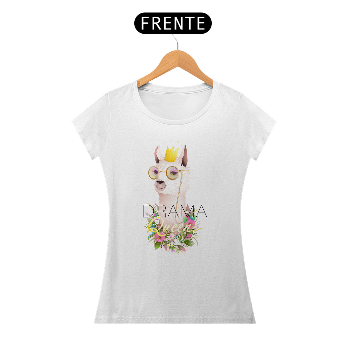 Nome do produto: Camiseta Babylook com Estampa Llama Drama Queen - Lhama Rainha Dramática
