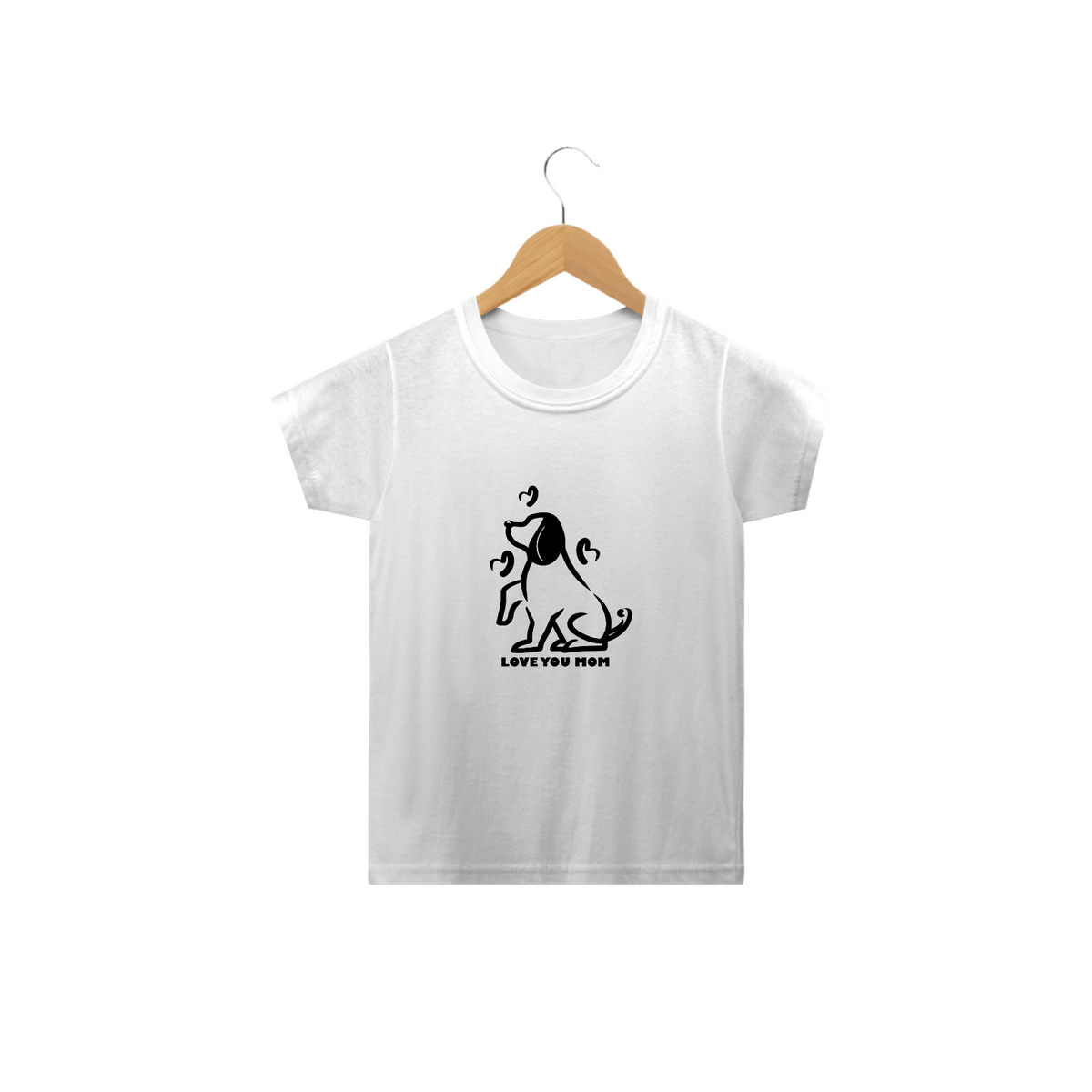 Nome do produto: Camiseta Classic Infantil Estampa Cachorro Frase Love You Mom
