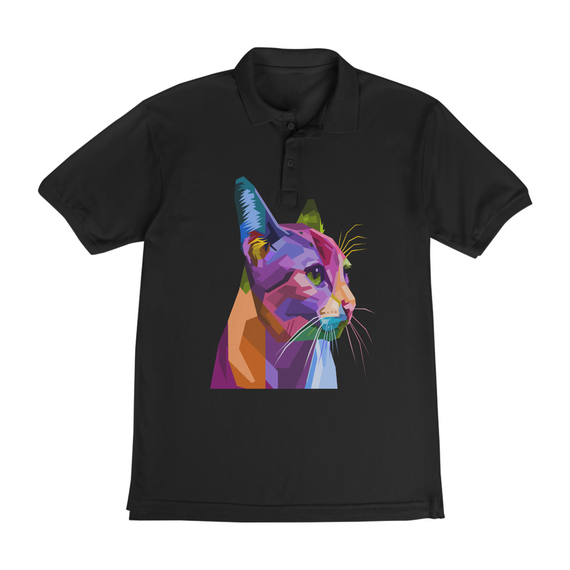 Camiseta Gola Polo Estampa Gato Arte Pop