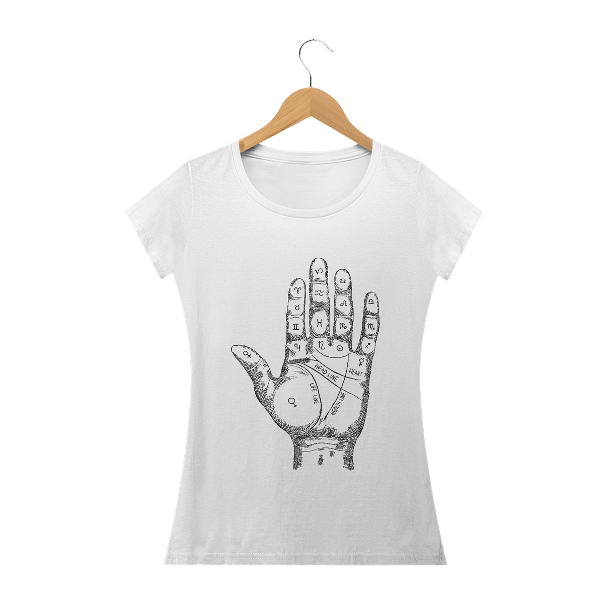 Nome do produtoCamiseta Fem. Babylook - Quirologia - Leitura das Mãos