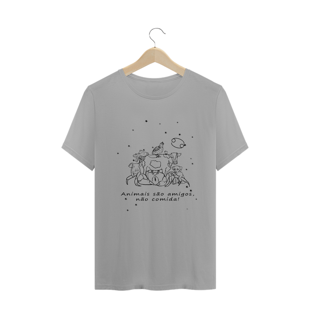 Nome do produto: Camiseta Unissex | Câncer | Animais são amigos, não comida! | P&B