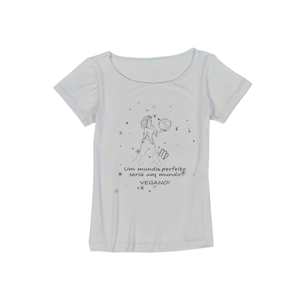 Nome do produto: Camiseta Viscolycra | Virgem | Um mundo perfeito seria um mundo VEGANO! | P&B