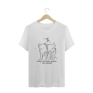 Nome do produtoCamiseta Unissex | Gêmeos | Meus dois lados gritam: GO VEGAN! | P&B