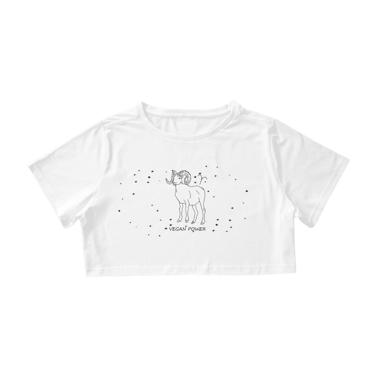 Nome do produto: Camiseta Cropped | Áries | Vegan Power | P&B 