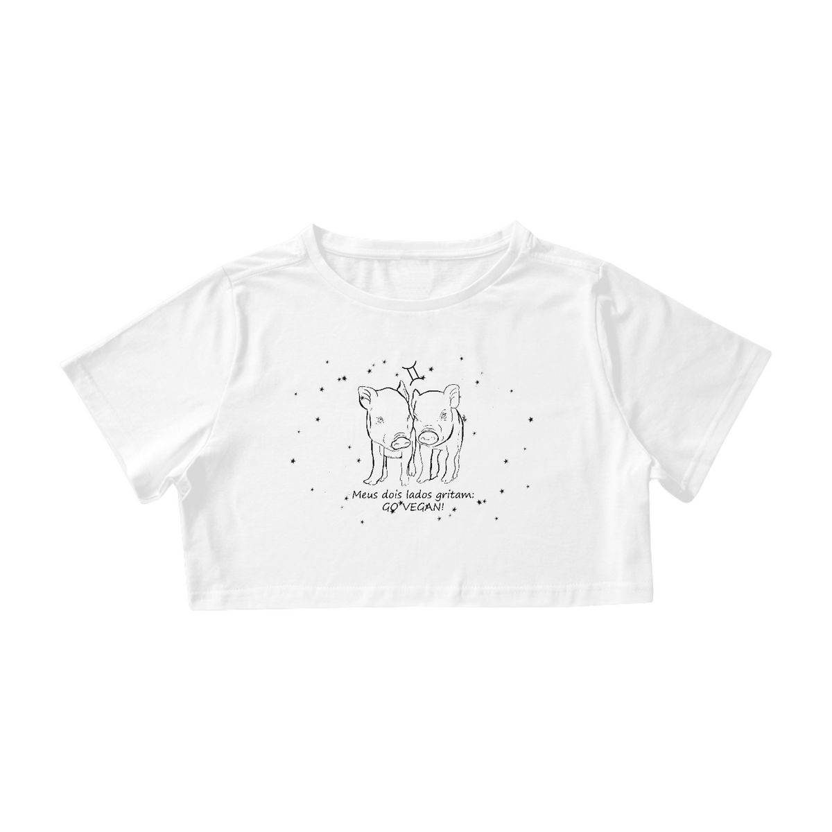 Nome do produto: Camiseta Cropped | Gêmeos | Meus dois lados gritam: GO VEGAN! | P&B