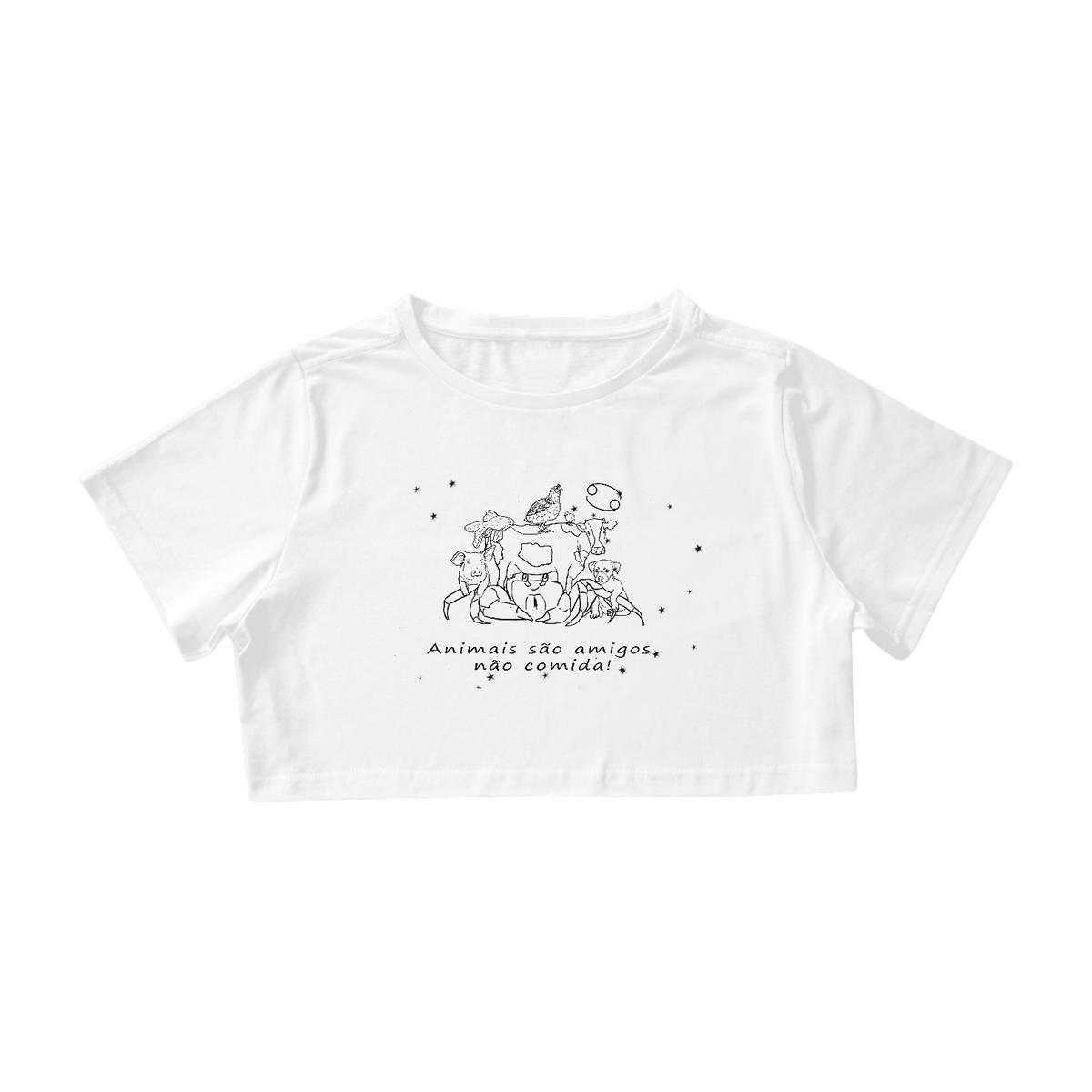 Nome do produto: Camiseta Cropped | Câncer | Animais são amigos, não comida! | P&B