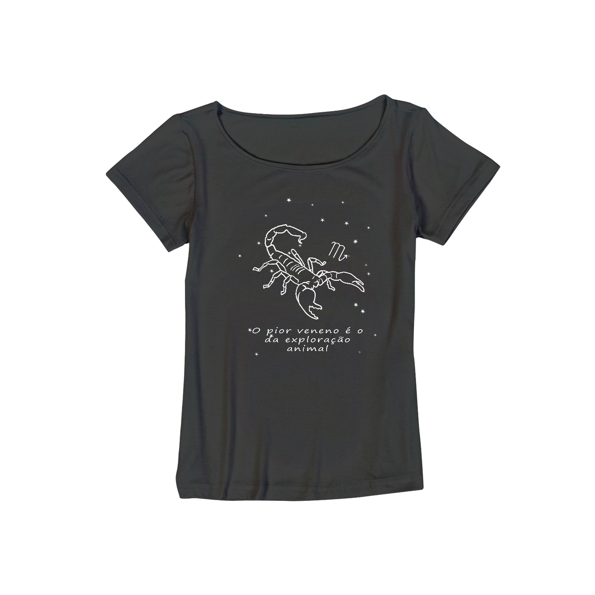 Nome do produto: Camiseta Viscolycra | Escorpião | O pior veneno é o da exploração animal | P&B