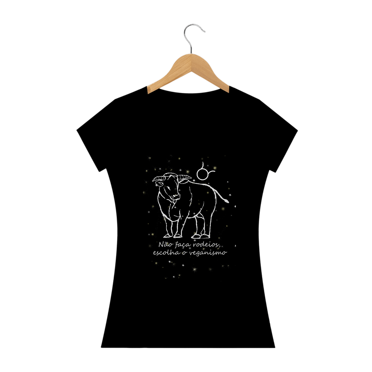 Nome do produto: Camiseta Baby Long | Touro | Não faça rodeios, escolha o veganismo | P&B 