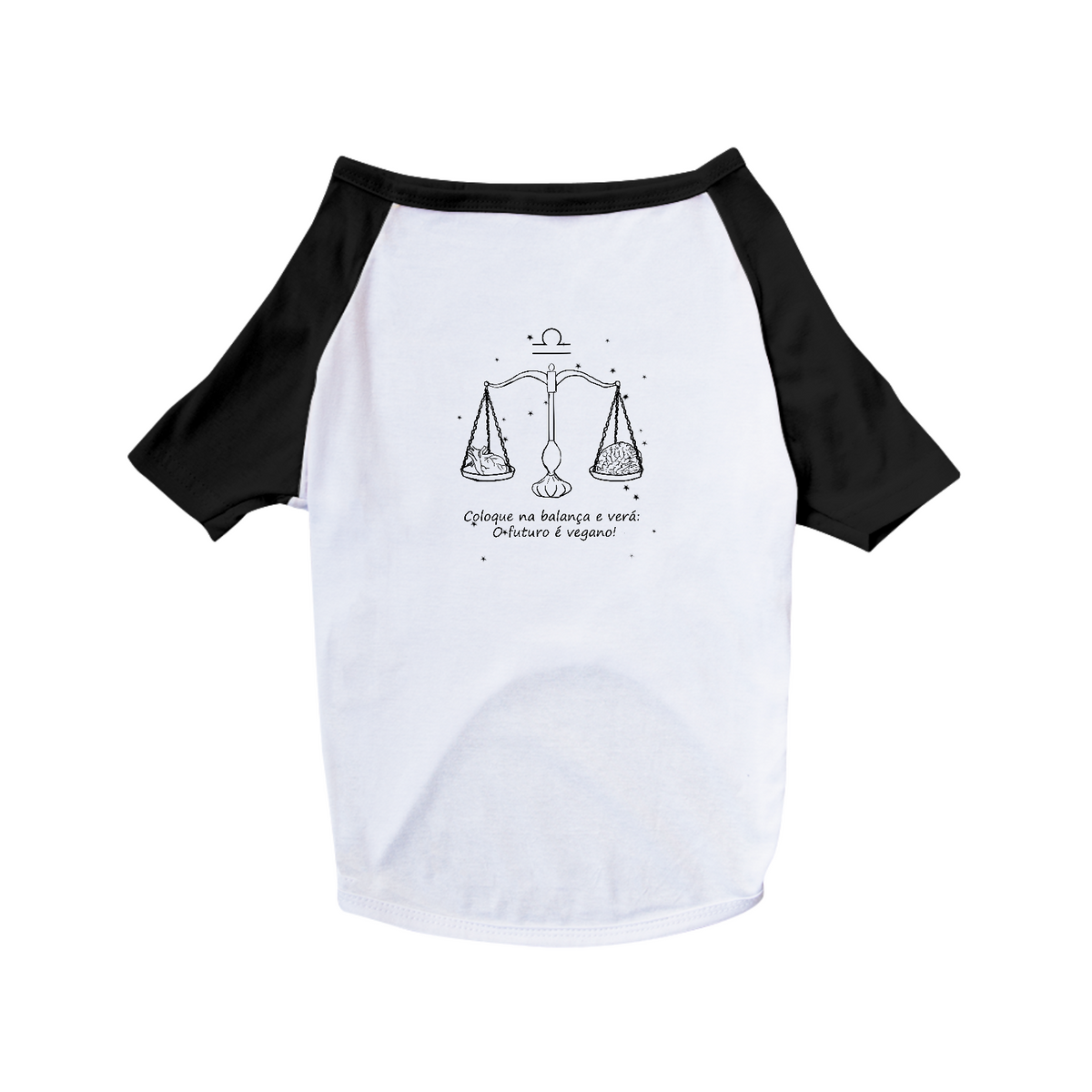 Nome do produto: Camiseta para Pet | Libra | Coloque na balança e verá: O futuro é vegano! | P&B 