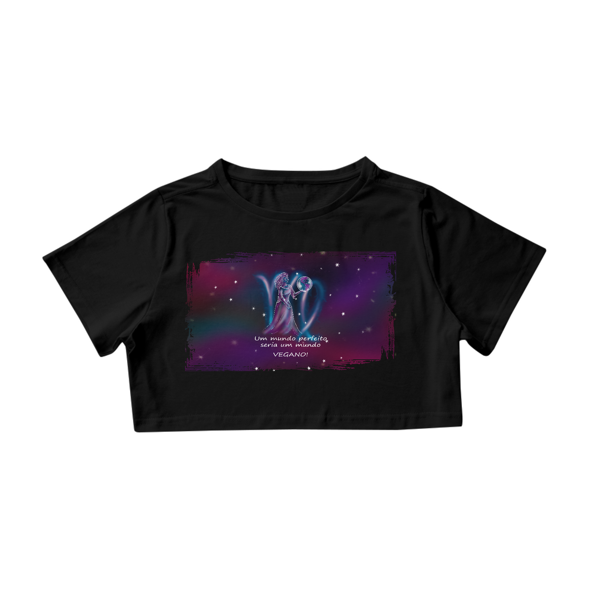 Nome do produto: Camiseta Cropped | Virgem | Um mundo perfeito seria um mundo VEGANO! | Color