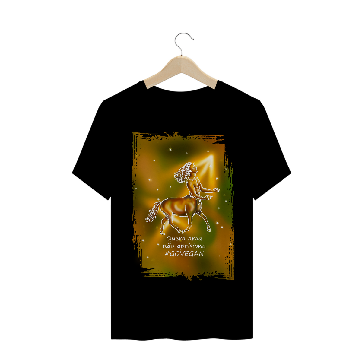 Nome do produto: Camiseta Unissex | Sagitário | Quem ama não aprisiona #govegan | Color