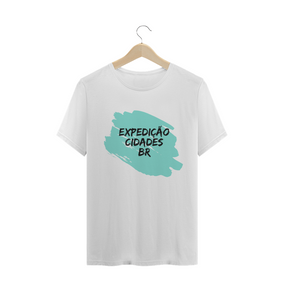 Camiseta Com Escrita : Expedição Cidades BR e Fundo Verde Claro