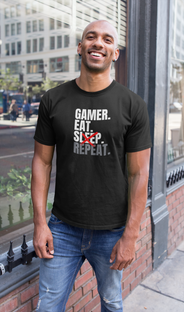 Nome do produtoGamer. eat, sleep, repeat camiseta gamer