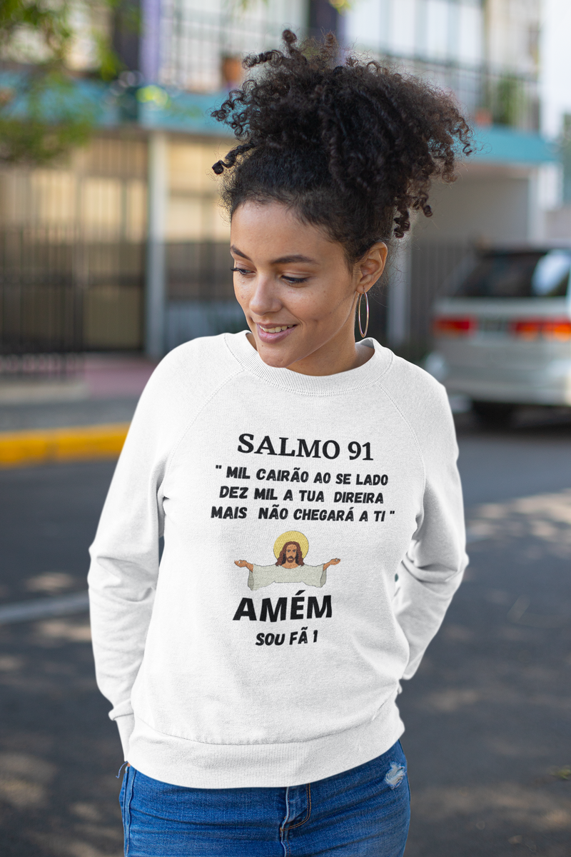 Nome do produto: BLUSA MOLETOM FEMININO SALMO 91-SOU FÃ 1