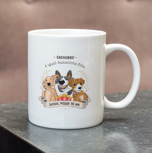 Nome do produtoCaneca Cachorro é Igual Fritas - Cerâmica Branca