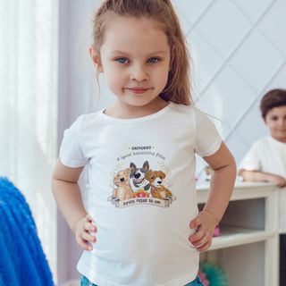 Nome do produto  Camiseta Infantil Unissex Cachorro é Igual Fritas Branca