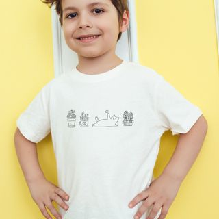 Camiseta Infantil Gatos e Plantas Branca