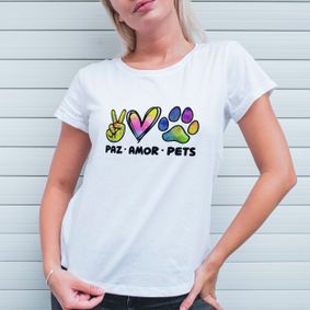 Camiseta Feminina Paz Amor e Pets