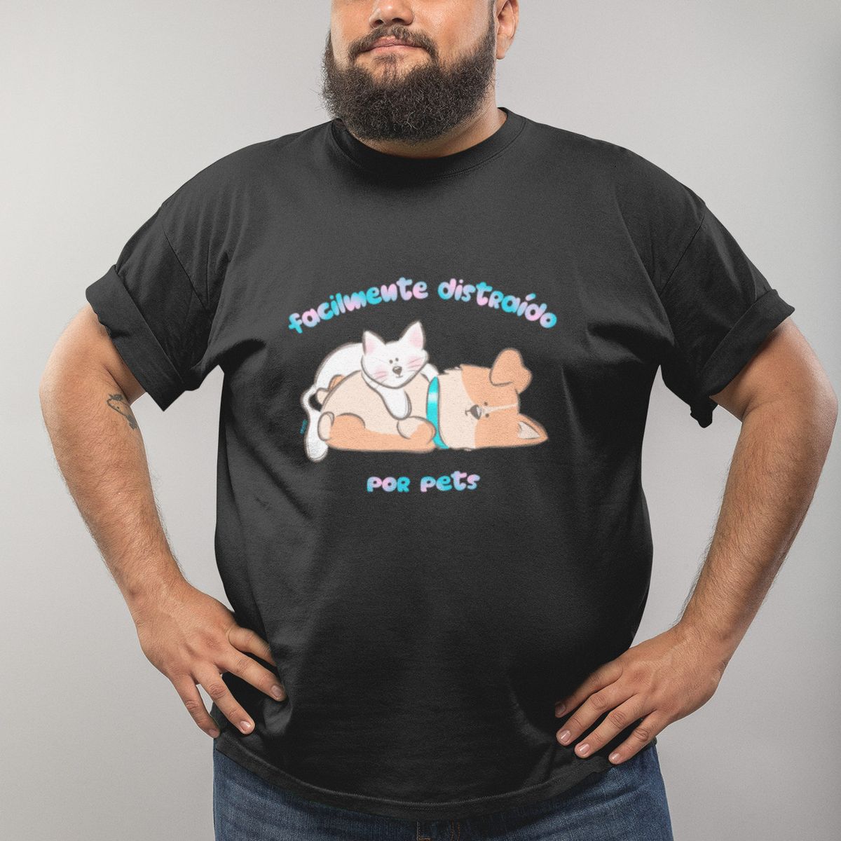 Nome do produtoCamiseta Plus Size Masculina Facilmente Distraído por Pets