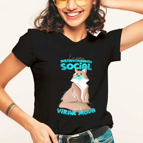 Camiseta Feminina Gato Distanciamento Social