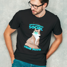 Camiseta Masculina Gato Distanciamento Social