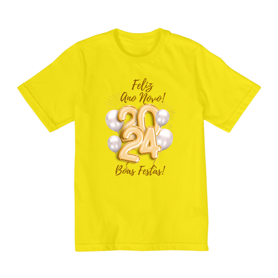 Camiseta Infantil (2 a 8) Ano Novo 2024 Balão Festivo