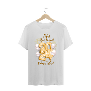 Camiseta Plus Size Ano Novo 2024 Balão Festivo
