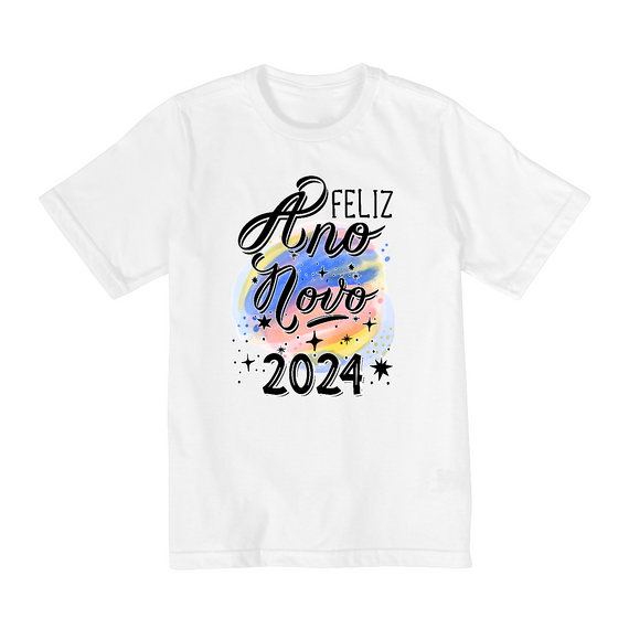 Camiseta Infantil (10 a 14) Ano Novo Aquarela 2024 