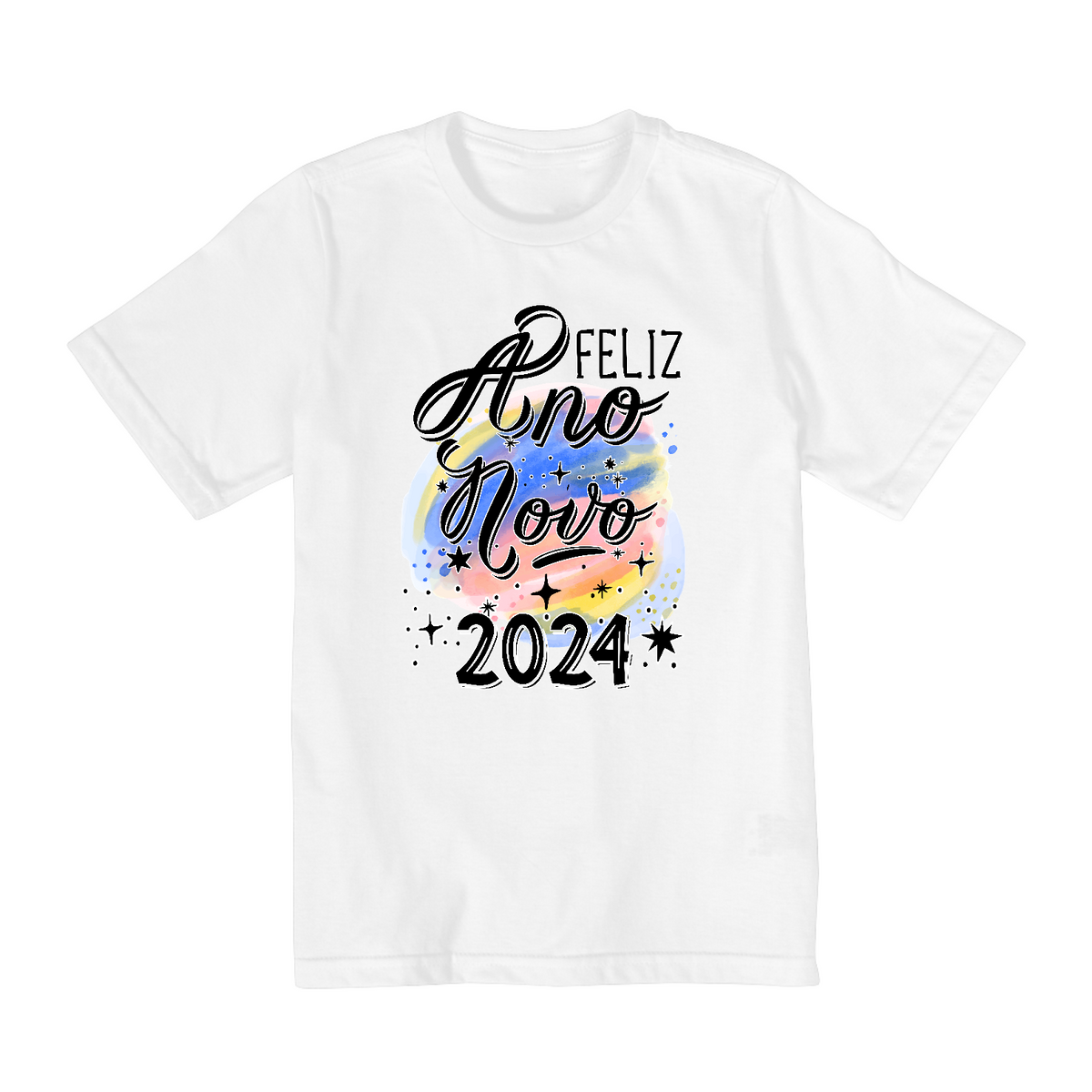 Nome do produto: Camiseta Infantil (10 a 14) Ano Novo Aquarela 2024 