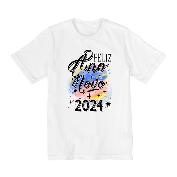Camiseta Infantil (2 a 8) Ano Novo Aquarela 2024