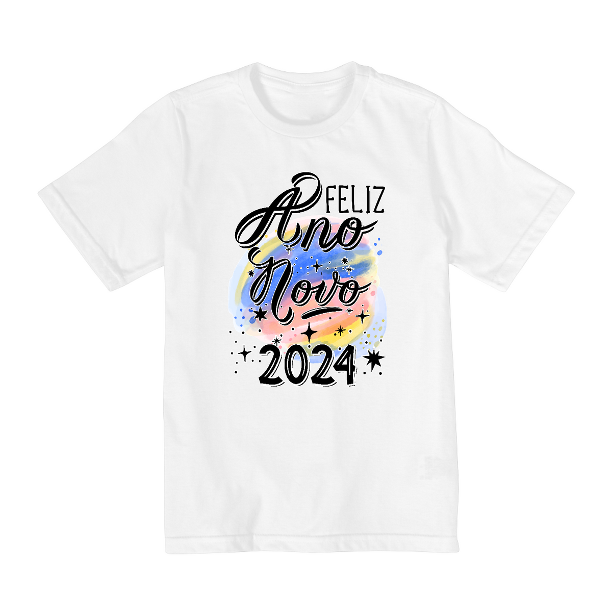 Nome do produto: Camiseta Infantil (2 a 8) Ano Novo Aquarela 2024