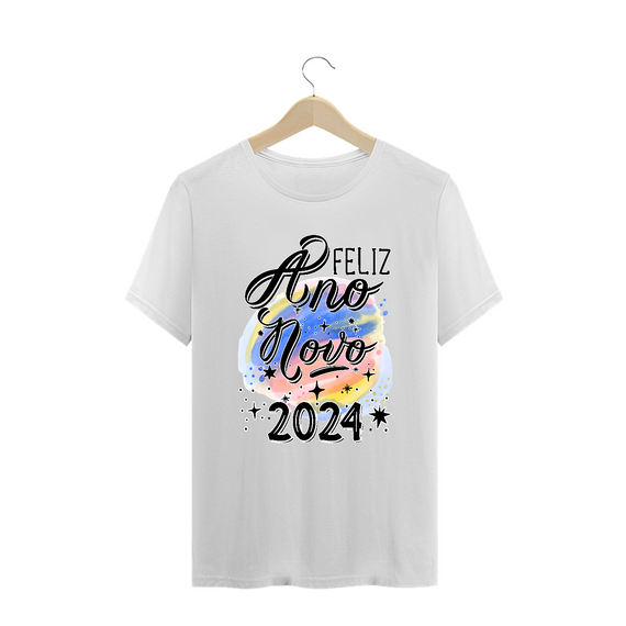 Camiseta Plus Size Ano Novo Aquarela 2024