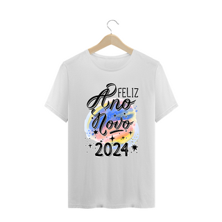 Camiseta Plus Size Ano Novo Aquarela 2024