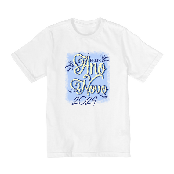Camiseta Infantil (2 a 8) Ano Novo Reveillon Azul 2024