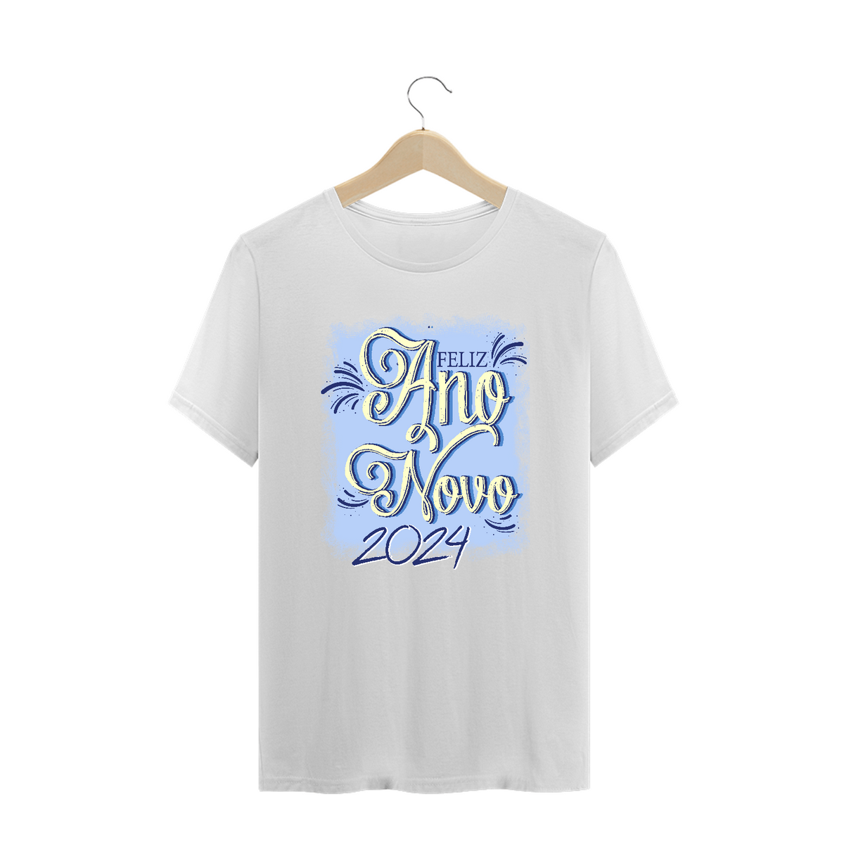 Nome do produto: Camiseta Plus Size Ano Novo Reveillon Azul 2024