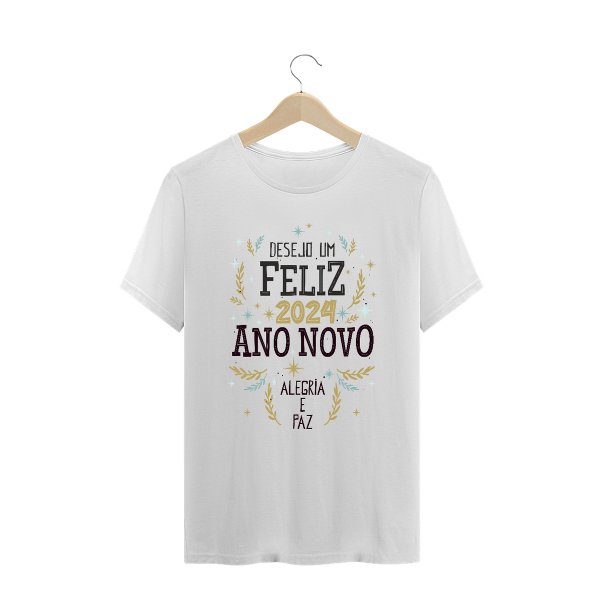Nome do produto: Camiseta Plus Size Ano Novo 2024 Alegria e Paz
