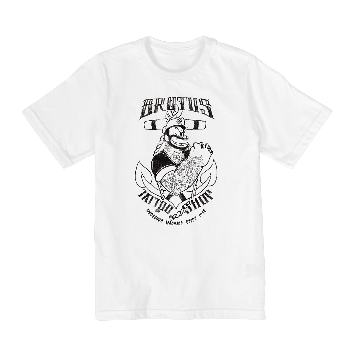 Nome do produto: Camiseta Infantil (10 a 14) Popeye Brutus Tattoo Shop