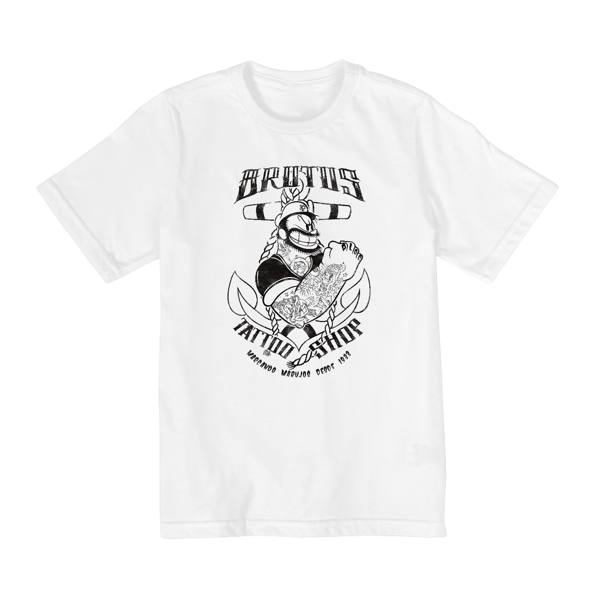 Nome do produto: Camiseta Infantil (2 a 8) Popeye Brutus Tattoo Shop